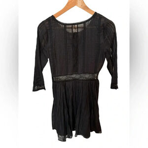 Free People Black Sheer Lace Long Sleeve Mini Dress - Beautiful! Size 0